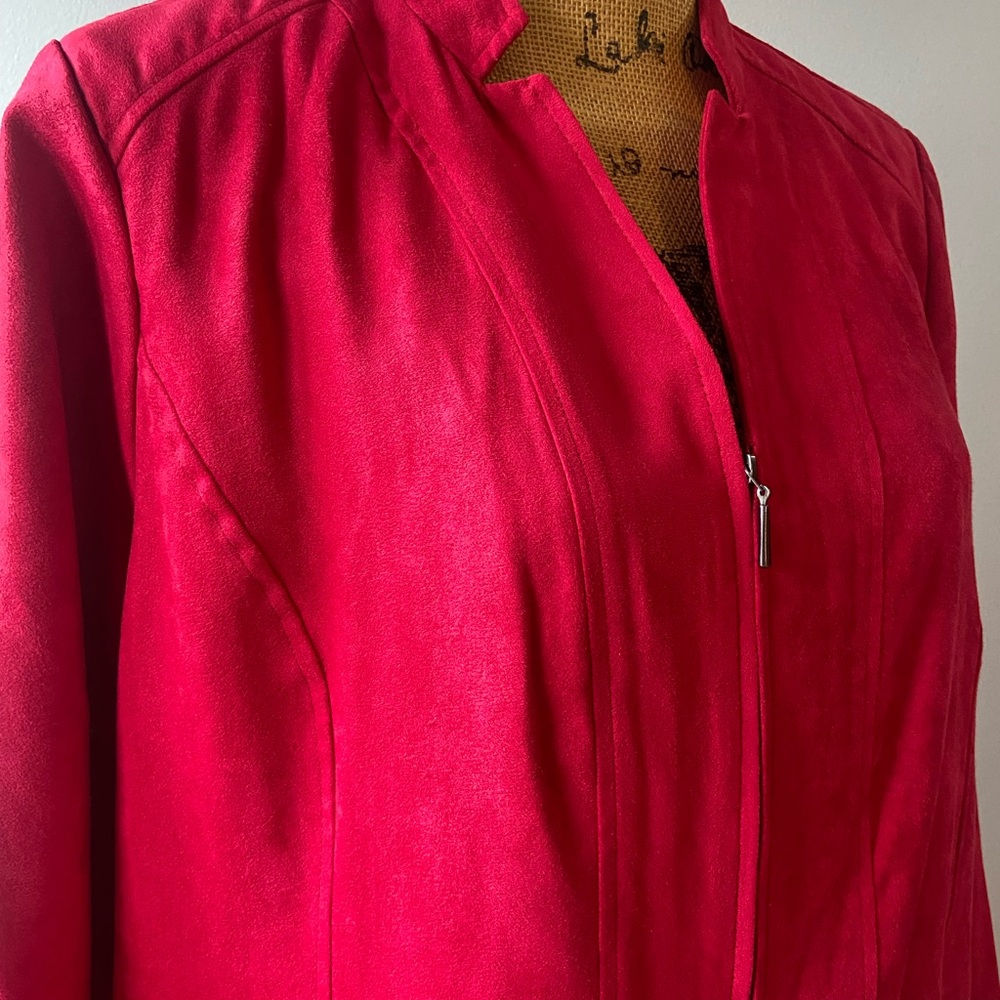 Studio Works Women's Bold Red Faux Suede lm Jacket - Picture 3 of 11